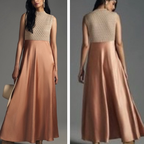 Anthropologie Dresses & Skirts - Mare Mare x Anthropologie Satin Crochet Mock Neck Dress Size XL